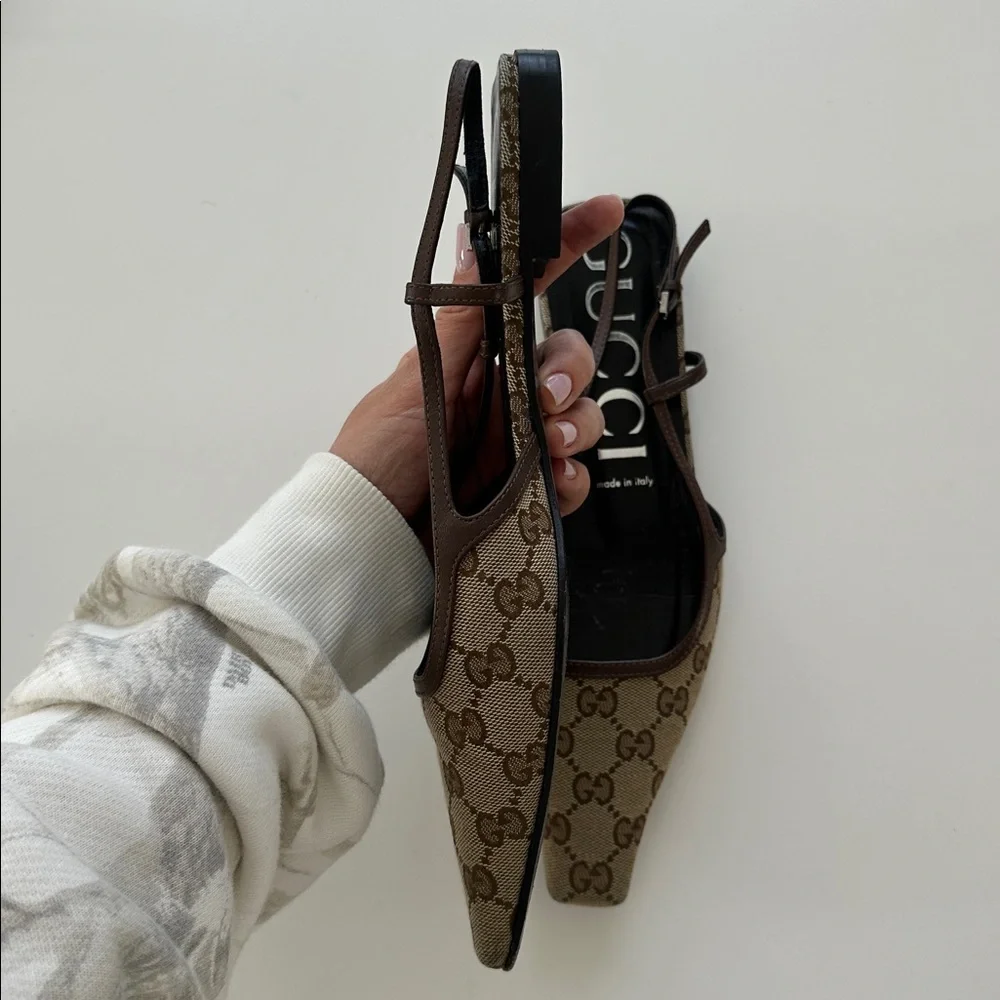 Gucci Beige Monogram Slingback Flats - Picture 7 of 13